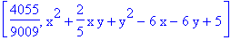 [4055/9009, x^2+2/5*x*y+y^2-6*x-6*y+5]